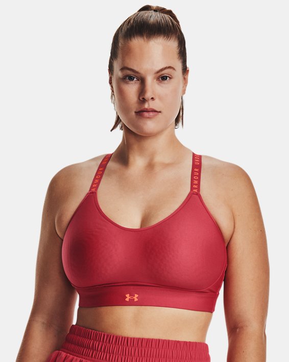 Women's UA Infinity Low Covered Sports Bra, Red, pdpMainDesktop image number 4